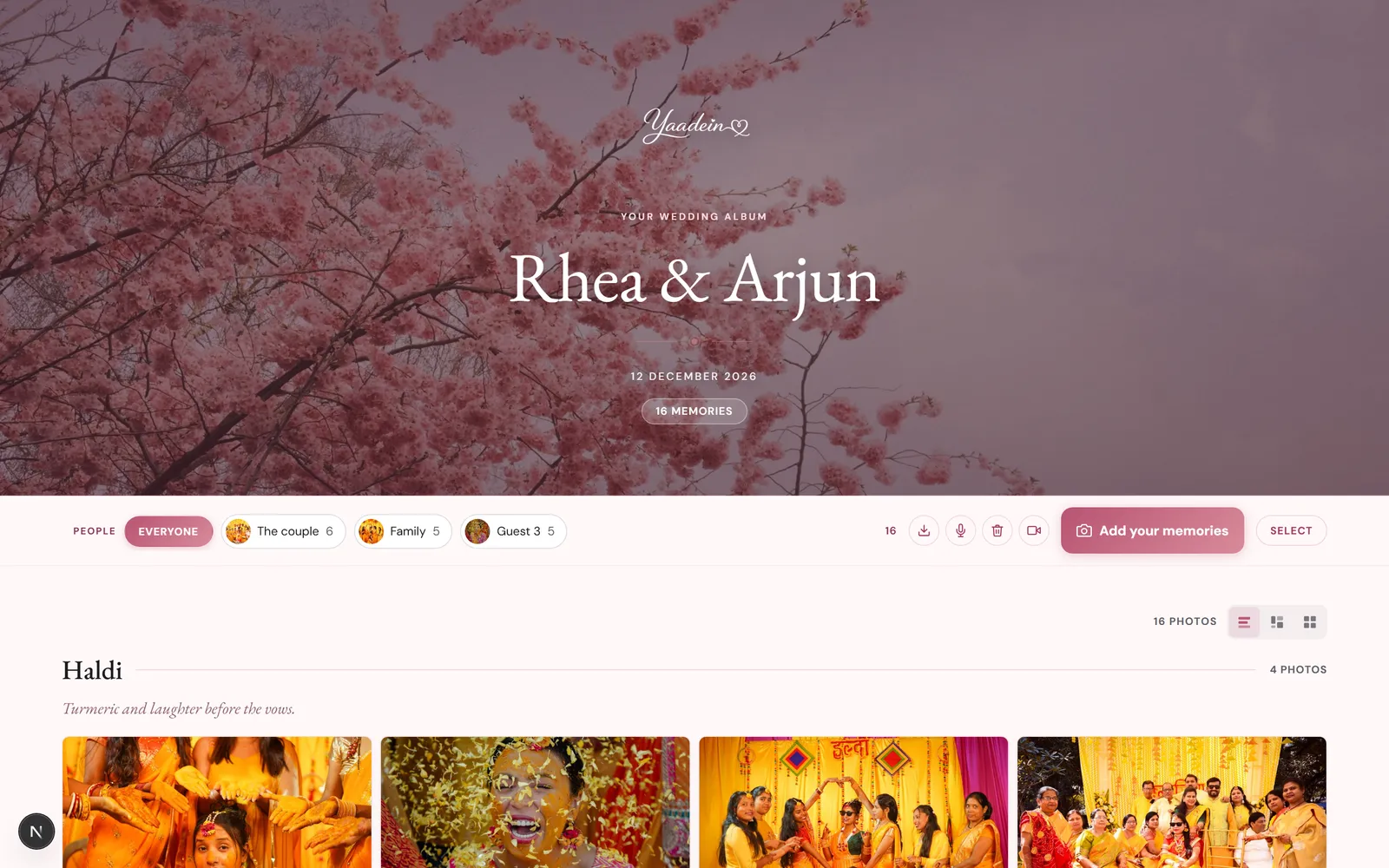 The Yaadein couple album for the sample Rhea and Arjun wedding, organised by ceremony